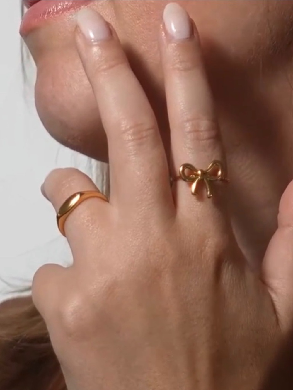 18K Gold PVD Stainless Steel Adjustable Bow Ring